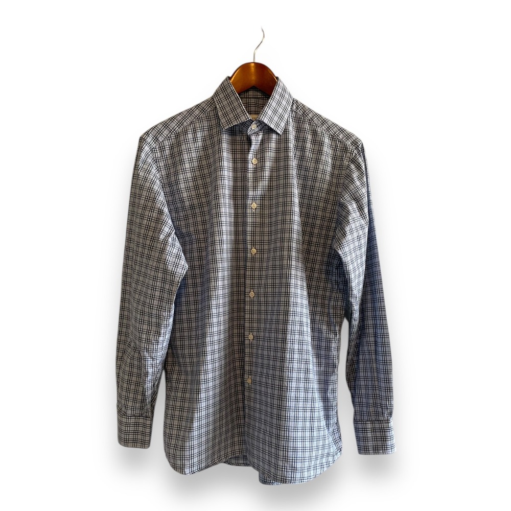 Miller Westby Mens Blue White‎ Plaid Long Sleeve Button Down Shirt Size Small
